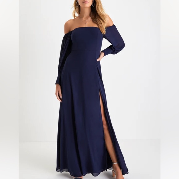 Feel the Romance Navy Blue Off-the-Shoulder Maxi Dress - Picture 1 of 6
